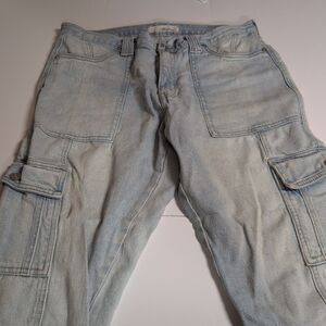 KanCan Women's Size 13/30 Raw Hem Jeans Cargo Pants Blue Denim Light Wash